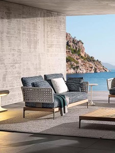 Custom Teak Wood Outdoor Patio <b>Sofa</b> Set, Waterproof Sunproof <b>Rattan</b> Wicker Garden Furniture Lounge <b>Sofa</b> with Coffee Table - Product Image 4