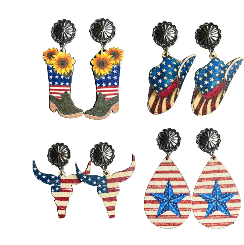 Amazon American Independence Day Fourth of July Festival Accessories Western Cowboy Boots Cow Head Earrings