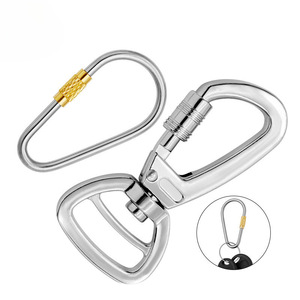 Mousqueton en aluminium aéronautique de type D avec boucle pivotante verrouillable pour laisse de chien et hamac - Product Image 1