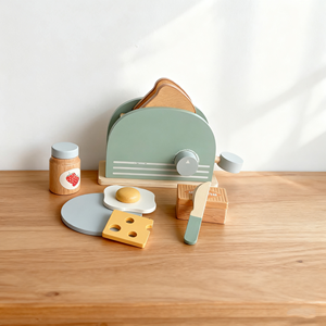 Tostadora verde de madera para niños de diseño profesional Juguetes cocina pan hornear rompecabezas juguetes de simulación - Product Image 3