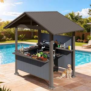 Gazebo con Techo Rígido <span class=keywords><strong>de</strong></span> 286.51X188.98 cm con Estantes <span class=keywords><strong>de</strong></span> Almacenamiento y Sistema <span class=keywords><strong>de</strong></span> Sombra <span class=keywords><strong>de</strong></span> Resina, Gazebo con Techo Rígido <span class=keywords><strong>de</strong></span> Acero Galvanizado - Marrón - Product Image 1