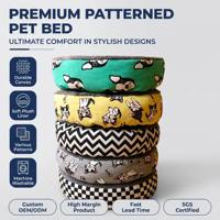 Coussin pour animaux de compagnie rond à motifs de qualité supérieure, extérieur en toile de dessin animé lavable, intérieur en peluche douce, coussin orthopédique pour chiens et chats de petite et moyenne taille