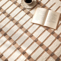 Tapis d'intérieur tissé en peluche à motif quadrillé style Mid-Century, anti-peluchage, pour salon, chambre, couloir, décoration intérieure - Grande Vente