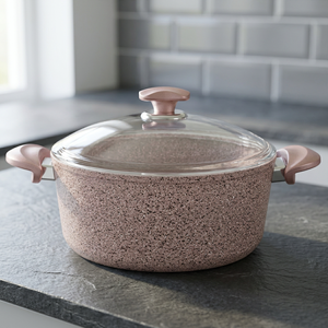 Casserole ronde en acier inoxydable avec couvercle en verre, revêtement antiadhésif, compatible gaz et induction, design moderne - Product Image 3