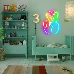 Colourful Peace Hand Neon <span class=keywords><strong>Sign</strong></span> <span class=keywords><strong>Finger</strong></span> Peace <span class=keywords><strong>Sign</strong></span> Wall <span class=keywords><strong>Sign</strong></span> segno di vittoria luce al Neon per bambini camera da letto festa decorazioni per le vacanze - Product Image 4