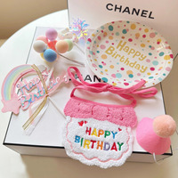 Décorations de fête d'anniversaire pour chiens et chats, accessoires mignons et tendance, écharpes, accessoires photo, chapeaux, bavoirs, gâteaux, ensembles de bougies