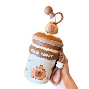 Vaso térmico de acero inoxidable Kapibala 316 para niños, para la escuela, con pajita y asa, gris, verde, rosa - Product Image 2