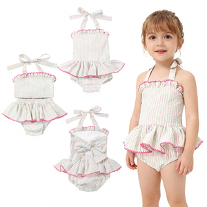 Puresun – Vêtements d'été pour enfants, directement <span class=keywords><strong>de</strong></span> l'usine : <span class=keywords><strong>Maillot</strong></span> <span class=keywords><strong>de</strong></span> <span class=keywords><strong>bain</strong></span> une pièce personnalisé en seersucker pour filles avec volants, séchage rapide - Product Image 1