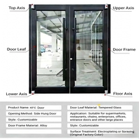 Portes d'entrée principales à ressort, en aluminium commercial, double porte, double couche, en verre trempé, à battants, pour l'extérieur