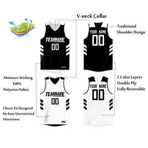 Camiseta de Baloncesto Personalizada Negra y Blanca de Doble Cara - Product Image 4