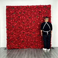 Panneau de fond mural floral rouge 3D/5D pour mariage en extérieur, fleurs artificielles en soie pour la photographie de mariage et la décoration de fête