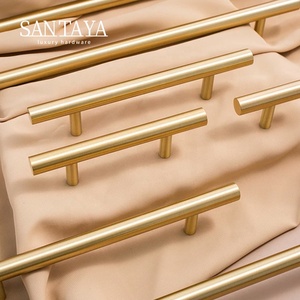 Gagang Kabinet Dapur Santaya Solid Brushed Brass, Kenop Laci Lemari Kamar Tidur, dan Gagang Kulkas Furnitur - Product Image 2