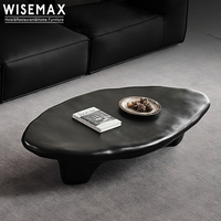 WISEMAX FURNITURE Meubles de salon créatifs nordiques Table basse ovale irrégulière en fibre de verre Couleur crème Table centrale