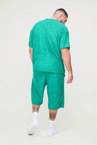 ชุดวอร์มกำมะหยี่สีเขียวทรงหลวม พร้อมเสื้อยืดและกางเกงขาสั้นผ้าขนหนูแจ็คการ์ดขนาดใหญ่พิเศษ - Product Image 2