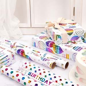 2025 New Design Disposable Coated <b>Birthday</b> Stamping Gift <b>Wrapping</b> <b>Paper</b> 43x300cm Roll 3 Rolls a Set - Product Image 3