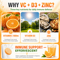 Comprimés effervescents à la vitamine C + vitamine D3 + zinc, triple défense immunitaire, saveur orange, OEM, étiquette privée, effervescent