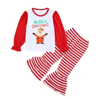 Pakaian Anak Pakaian Kids Merry Christmas Santa Claus Atasan Bergaris Bell Bawah Celana Set Lucu Natal Gadis Pakaian