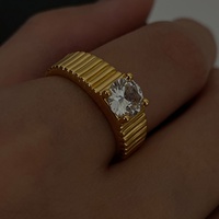 18K Or PVD Plaqué 316L En Acier Inoxydable Anneaux Doigt Chunky Déclaration De Mariage Bijoux Shell Perle D'eau Douce Zircon Anneau