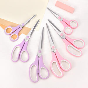 กรรไกรใช้ในบ้าน สแตนเลส สำหรับงานฝีมือ ใช้ในสำนักงาน สีม่วงชมพู ด้ามจับรูปตัววี สีมาการอง อุปกรณ์ศิลปะสำหรับนักเรียน - Product Image 1