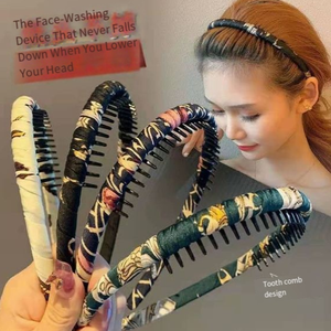 Serre-tête à dents en tissu zig-zag motif requin pour femme, antidérapant, avec peigne intégré - Product Image 1