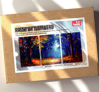 Pintura por Números de 3 Paneles para Adultos, Kit de Pintura al Óleo Digital DIY de Paisaje Nocturno con Hojas Caídas, Ideal para Regalo