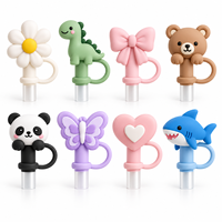 Protège-pailles réutilisable en silicone 3D motif animal mignon, anti-poussière