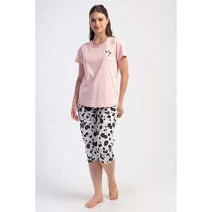 Traje de dormir capri ovalado de manga corta con cuello redondo para mujer - Product Image 4