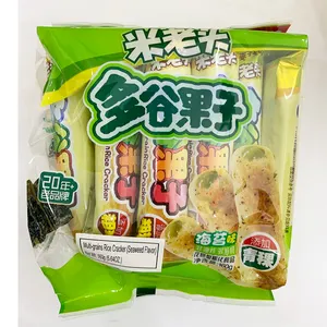 Tio pop lanches enchidos em rolos, venda quente multi grãos arroz cracker algas marinhas enchidas em rolos de lanches chinês tradicionais