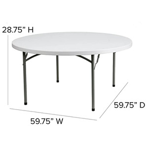 Mesa plegable redonda de 5 pies para Banquete de comedor de plástico de polietileno de alta densidad de 60 pulgadas blanco de 8-10 asientos para exteriores - Product Image 2