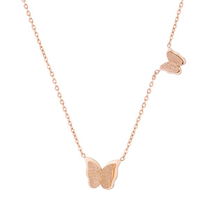 yunnique Butterfly Necklace <b>Titanium</b> Steel 18K Rose Gold Plated 3D Design Clavicle <b>Chain</b> Fashion Jewelry - Product Image 5