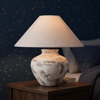 Lampe de table en céramique avec abat-jour en tissu et motif dessiné à la main, objets décoratifs pour le salon