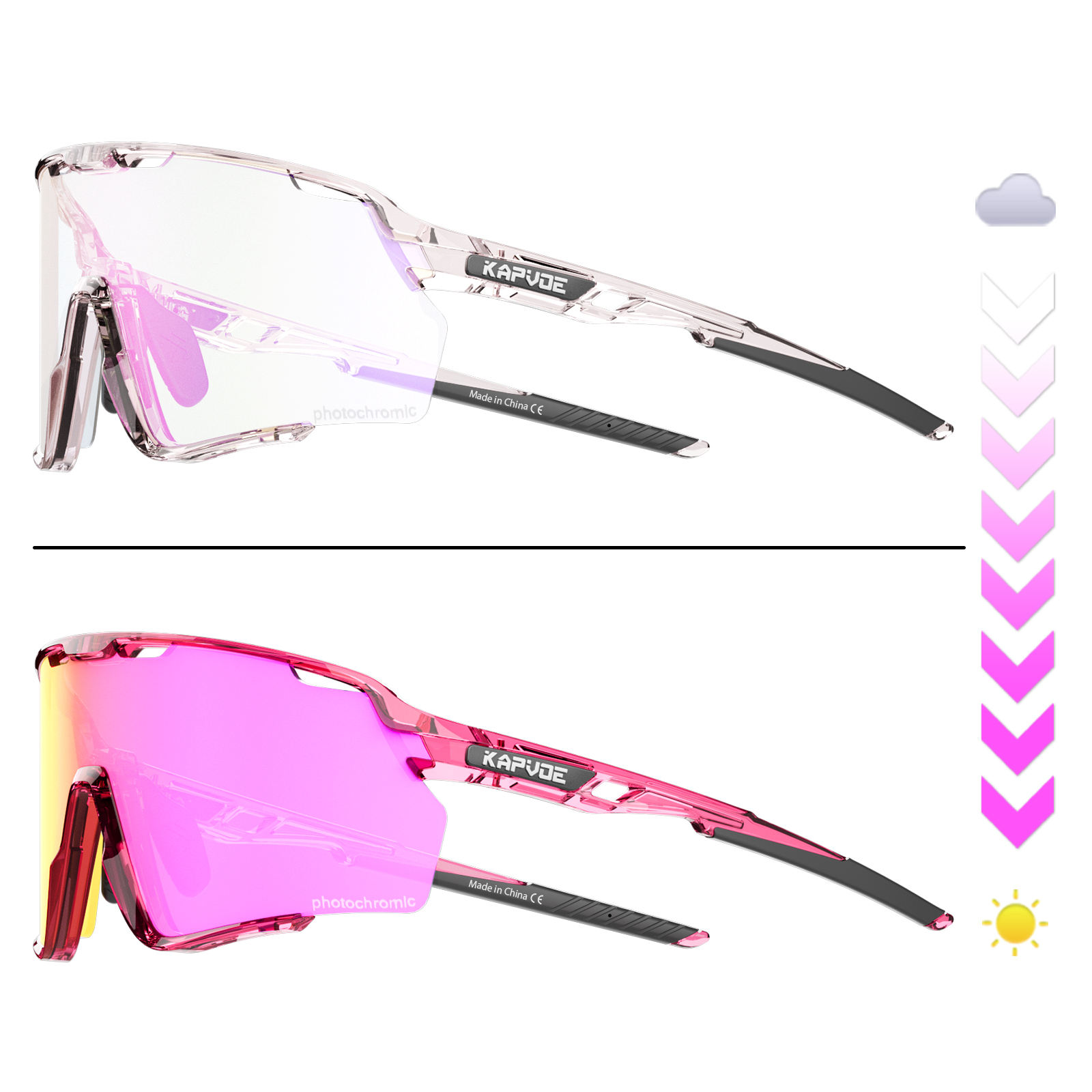 KAPVOE Sport Sunglasses Top Quality Uv 400 Sport Photochromic Lens Sunglasses Photochromic pink Frame