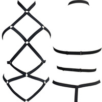Ensemble de lingerie sexy noir élastique ajouré avec harnais, soutien-gorge cage à bretelles croisées, lingerie bondage sexy, harnais de corps N0080