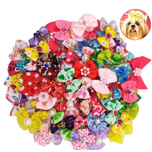 Amazon Hot Selling Cat Head Accessories Pet Flower Bow Rubber Bands Dog Hair Bows with Elastic Band