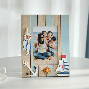 Mediterranean Style Wooden Photo <b>Frame</b> 6 Inch Rectangle Handmade Ocean Theme Desktop Decoration - Product Image 3