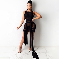 Voir à travers les tenues de club robes de pansement élégantes robe de soirée en maille tenues de soirée transparentes vêtements américains Mini robe