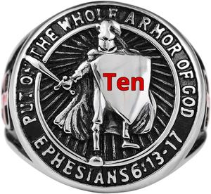 HZMAN Anneau unisexe enfant en acier inoxydable avec pierre naturelle, motif d'armure des Chevaliers Templiers chrétiens, inspiré de l'Éphésiens 6 13-17 et de la Croix Rouge - Product Image 3