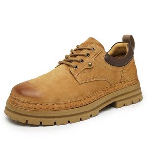 Men's Work <b>Boots</b> 2025 <b>Spring</b> New Arrivals, High-quality Low-top Yellow <b>Boots</b>, First-layer Pigskin Retro Chunky Sole Casual Shoes - Product Image 6