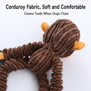 Juguete de peluche de mono chirriante para perro con <span class=keywords><strong>4</strong></span> anillos de dentición, de pana acanalada, para limpieza dental, juguete masticable de peluche para cachorros, venta al por mayor, OEM personalizado - Product Image 3