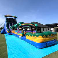 Toboggan aquatique gonflable géant de qualité commerciale, thème tribu primitive, toboggan aquatique amusant à double piste pour adultes, idéal pour les fêtes