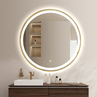 Miroir de salle de bain LED rond avec cadre en aluminium, capteur tactile, anti-buée, fixation murale pour la maison et la décoration des salles de bain d'hôtel