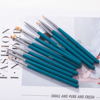 Juego de 15 pinceles para decoración de uñas con mango azul lago, de nailon, para pintura, dibujo y delineado de gel UV, venta al por mayor