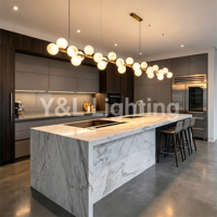 Lustre moderne en forme de globe en albâtre, cadre en laiton, luminaire suspendu pour salle à manger, décoration de plafond haut