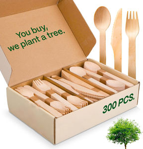 Juego de Cubiertos Desechables de Madera de 150/300 Piezas, Tenedor, Cuchara y Cuchillo de 160 mm - Product Image 1