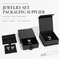 Boîte cadeau de luxe noire Jingda personnalisée avec logo pour bijoux (bague, collier, bracelet, boucles d'oreilles) avec pochette en velours