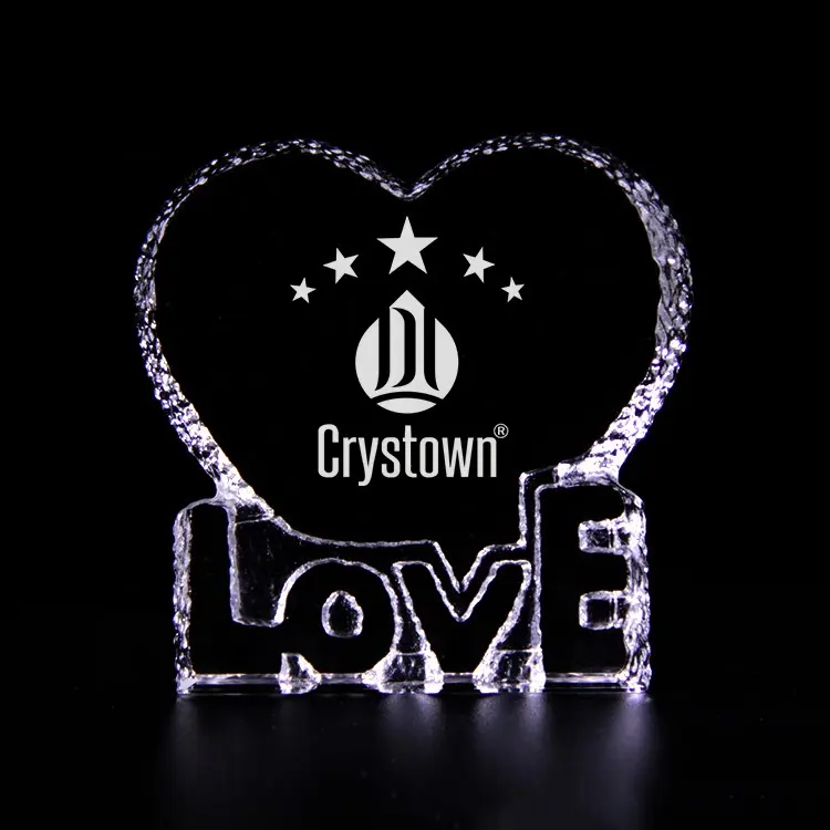 DIY 145mm LOVE Crystal Glass 3D Photo Picture Frame / Led Crystal Heart Love Laser Acrylic Trophy Frames for Wedding Home Decor