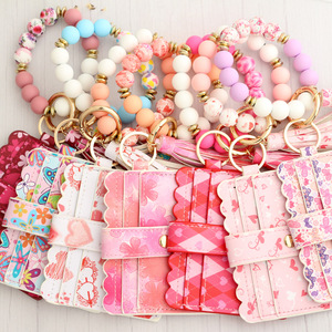 2024 nuovo Love PU Card Bag Silicone stampato braccialetto di perline da donna portachiavi portafoglio donna - Product Image 2