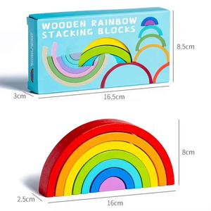 C02376 Personnaliser Logo CE Blocs de Construction Arc-en-ciel en Bois Massif Empileur en Bois <span class=keywords><strong>Grimms</strong></span> Jouets Éducatifs Pour Garçons Filles - Product Image 1