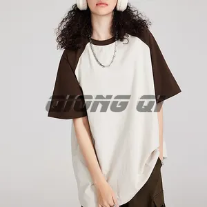 Hochwertige 100 % Baumwolle gestrickt Übergröße Kurzarm-T-Shirt kontrastierende Farbe Raglan Schulter solides Muster Großhandel