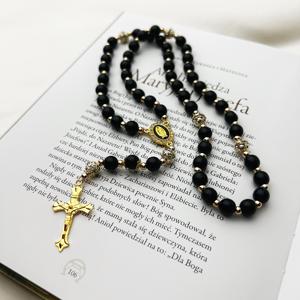 <span class=keywords><strong>Rosario</strong></span> Católico Vintage con Medalla de Nuestra Señora, Cuentas de Acrílico Negras, para Oración Religiosa, Meditación, Regalo - Product Image 2